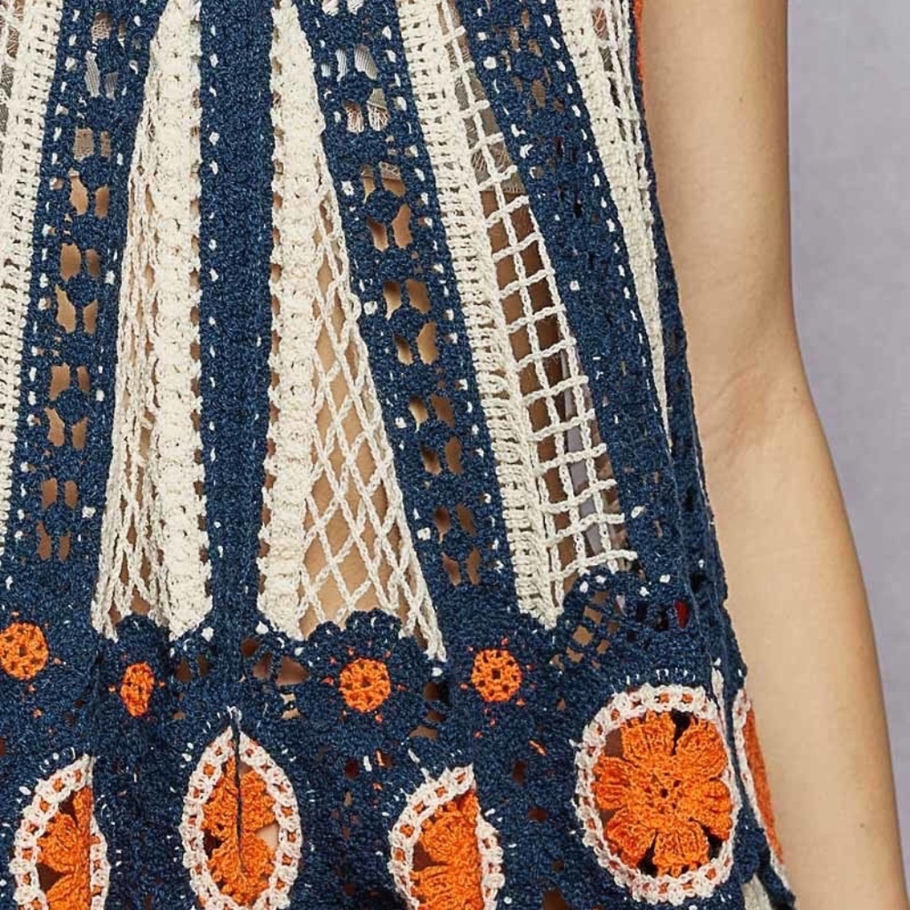 New Pol V Neck Sleeveless Flowy Fit Crochet Scalloped Edge Tank Top One Size Fit - Picture 5 of 10